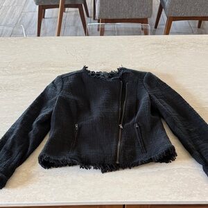 J. Crew Black Frayed Cropped Tweed Jacket